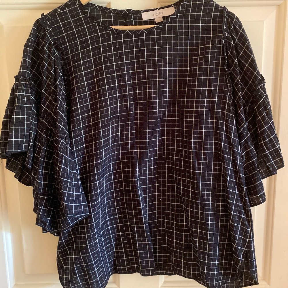 Checkered Blouse with Wide Sleeves